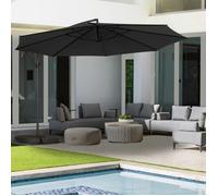 IDMarket – Parasol déporté rotatif 360 Ajaccio D.3,5 m avec 4 dalles et housse Gris
