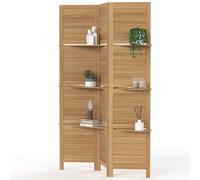 IDMarket - Paravent intérieur 3 Panneaux Lattes persiennes Bois | Avec 3 étagères