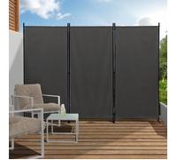 IDMarket – Paravent intérieur et extérieur 3 panneaux sur pieds 250 x 180 cm Gris anthracite