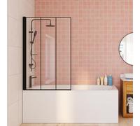 IDMarket - Pare Baignoire 1 volet 70x120 cm sérigraphié Effet verrière | Avec profilé en aluminium noir
