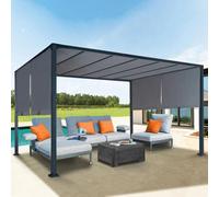 Idmarket Pergola 3x4 M Toile Grise Coulissante 2 Pans Belvédère De Jardin Gris