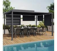 IDMarket - Pergola bioclimatique Lames orientables Acier 3x4 M et 4 Stores Gris Anthracite