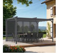 IDMarket - Pergola édition Collector persienne Toit rétractable 3x4M 4 pans modulables Gris Anthracite