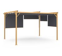 IDMARKET Pergola édition exclusive effet bois toit rétractable et 4 stores gris anthracite