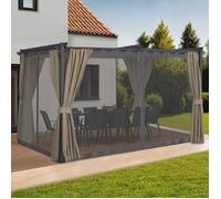 IDMarket - Pergola édition intégrale moustiquaire - Toit rétractable 3x4 m - 4 rideaux Taupe