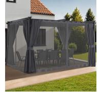 IDMarket - Pergola édition intégrale moustiquaire, toit rétractable 3x4 m, 4 rideaux gris