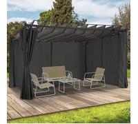 IDMarket - Pergola édition suprem Lames orientables 3x4 M et 4 Rideaux Gris Anthracite
