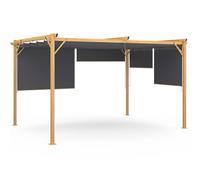 IDMARKET Pergola édition exclusive effet bois 3x4 m toit rétractable 4 stores gris anthracite