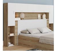 IDMARKET Pont de lit BRIDGET 226 cm avec rangements bois et blanc
