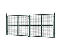 IDMarket - Portillon de jardin double porte 315 x 150 cm en acier vert | Avec serrure et poignée
