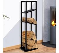 IDMARKET Range bûches vertical acier noir avec 2 étagères H.112 CM pour cheminée