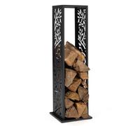 IDMarket - Range bûches Vertical Acier Noir H.112 cm pour cheminée | Avec motif arbre