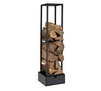 IDMarket - Range bûches Vertical Acier Noir H.125 cm pour cheminée | Avec tiroirs