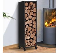 IDMARKET Range bûches vertical plein acier noir H. 119 CM pour cheminée avec roulettes