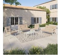 Salon De Jardin Bas Nairobi 6 Places En Acier Blanc Et Coussins Beige