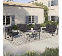 IDMarket - Salon de Jardin Bas Nairobi 6 Places en Acier Gris Anthracite