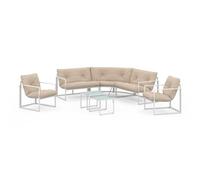 IDMarket - Salon de Jardin Bas Nairobi 8 Places Salon d'angle | En acier blanc et coussins beiges