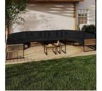 IDMarket - Salon de Jardin Bas Rio 12 Places Salon d'angle | Structure métal noir, cordage effet rotin avec coussins noirs