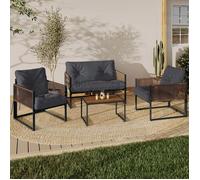 IDMarket - Salon de Jardin Bas Rio 4 Places Structure métal Gris Anthracite, Cordage rotin et Coussins Gris
