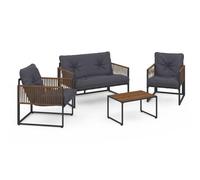 IDMarket - Salon de Jardin Bas Rio 4 Places Structure métal Gris Anthracite, Cordage rotin et Coussins Gris
