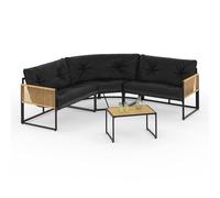 IDMarket - Salon de Jardin Bas Rio 6 Places Salon d'angle Structure métal et Cordage Effet rotin avec Coussin Noir