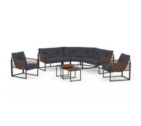 IDMarket - Salon de Jardin Bas Rio 8 Places Salon d'angle Structure métal Gris Anthracite, Cordage Effet rotin avec Coussins Gris