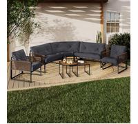 IDMarket - Salon de Jardin Bas Rio 8 Places Salon d'angle Structure métal Gris Anthracite, Cordage Effet rotin avec Coussins Gris