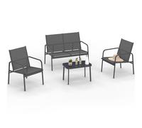 IDMarket – Salon de jardin bas TOLEDE 4 places avec canapé, fauteuils et table gris anthracite
