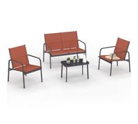 IDMarket - Salon de Jardin Bas TOLEDE 4 Places Terracotta | Avec canapé, fauteuils et table