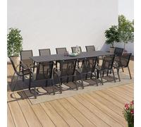 Idmarket Salon De Jardin Extensible Poly Gris Foncé Table 135-270 Cm Et 12 Chaises Gris