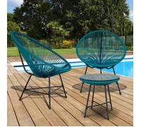 Idmarket Salon De Jardin Izmir Table Et 2 Fauteuils Oeuf Cordage Bleu Canard Bleu