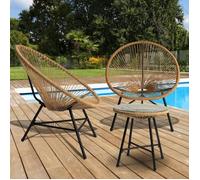 Idmarket Salon De Jardin Izmir Table Et 2 Fauteuils Oeuf Marron