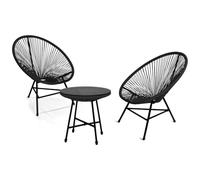 IDMARKET Salon de jardin IZMIR table et 2 fauteuils oeuf cordage noir