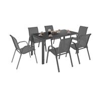 IDMarket - Salon de jardin MADRID table 150 cm et 6 chaises empilables | Coloris gris anthracite