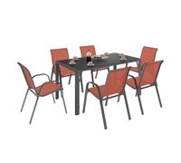 IDMarket - Salon de jardin MADRID table 150 cm et 6 chaises empilables | Coloris terracotta et gris