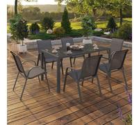 Idmarket Salon De Jardin Madrid Table 150 Cm Et 6 Chaises Empilables Gris