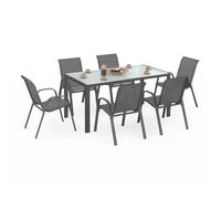 Salon De Jardin Madrid Table 150 Cm Et 6 Chaises Empilables Gris Anthracite Plateau Clair