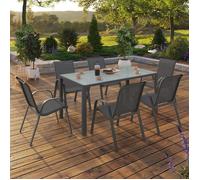IDMarket – Salon de jardin Madrid Table 150 cm et 6 chaises empilables Gris anthracite Plateau clair