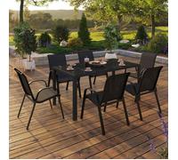 IDMarket - Salon de Jardin Madrid Table 150 CM et 6 chaises empilables Noir