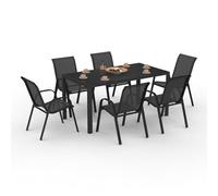 IDMarket - Salon de Jardin Madrid Table 150 cm et 6 chaises empilables Noir