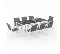 Salon De Jardin Madrid Table 190 Cm Et 8 Chaises Empilables Structure Blanche Plateau Gris Gris
