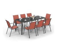 IDMarket - Salon de jardin MADRID table 190 cm et 8 chaises empilables | Coloris terracotta et gris
