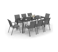 Idmarket Salon De Jardin Madrid Table 190 Cm Et 8 Chaises Empilables Gris