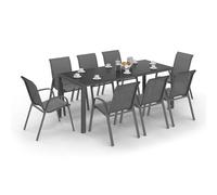 IDMarket - Salon de Jardin Madrid Table 190 CM et 8 chaises empilables Gris Anthracite