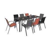 IDMarket - Salon de Jardin Madrid Table 190 cm et 8 chaises empilables Mix Color Gris, Noir et Terracotta