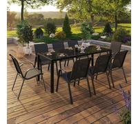 IDMarket – Salon de jardin MADRID Table 190 cm et 8 chaises empilables noires
