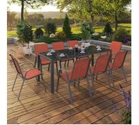 IDMarket - Salon de jardin Madrid - Table 190 cm et 8 chaises empilables - Terracotta