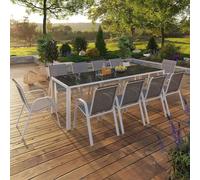 IDMarket Salon de jardin Madrid Table 240 cm et 10 chaises empilables Blanc et gris