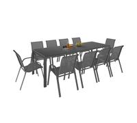 IDMarket - Salon de jardin MADRID table 240 cm et 10 chaises empilables | Coloris gris anthracite