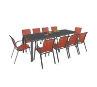 IDMarket - Salon de jardin MADRID table 240 cm et 10 chaises empilables | Coloris terracotta et gris
